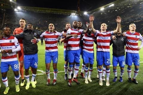 DORTMUND, GERMANY - NOVEMBER 28 : Ethan Horvath goalkeeper of Club Brugge, Sofyan Amrabat midfielder of Club Brugge, Stefano Denswil defender of Club Brugge, Ruud Vormer midfielder of Club Brugge during the UEFA Champions League group A match between Borussia Dortmund and Club Brugge KV on November 28, 2018 in Dortmund, Germany, 28 11 2018 FOOTBALL : Ligue des champions - Group A - Borussia Dortmund v Club Brugge - 28 11 2018 PHOTONEWS PANORAMIC  ?