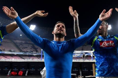 Dries Mertens of Napoli celebrates at the end of the Uefa Champions League 2018 2019 Group C football match betweenSSC Napoli and Crvena Zvezda at San Paolo stadium, Napoli, November, 28, 2018 Foto Andrea Staccioli Insidefoto AndreaxStaccioli