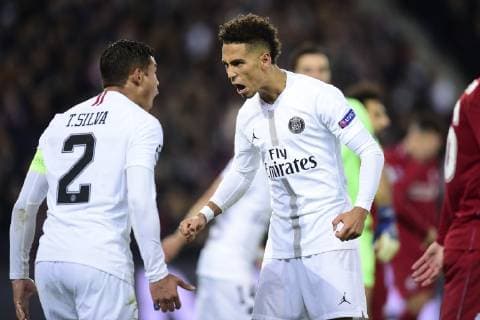 joie de KEHRER Thilo (PSG) SILVA Thiago (PSG) FOOTBALL : PSG vs FC Liverpool - Ligue des Champions UEFA - Paris - 28 11 2018 JBAutissier Panoramic 