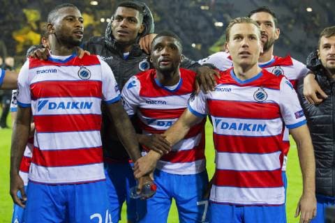 DORTMUND, Signal Iduna Park, 28-11-2018 , season 2018 2019 , UEFA Champions League. final result 0-0, Club Brugge player Stefano Denswil (L) and Club Brugge player Ruud Vormer (r) thanking the fans after the match Borussia Dortmund - Club Brugge Borussia Dortmund - Club Brugge  x2653141x