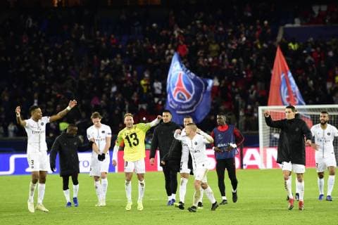 joie des joueurs du PSG en fin de match FOOTBALL : PSG vs FC Liverpool - Ligue des Champions UEFA - Paris - 28 11 2018 JBAutissier Panoramic 