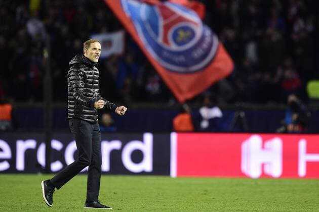 joie des joueurs du PSG en fin de match TUCHEL Thomas - entraineur (PSG) FOOTBALL : PSG vs FC Liverpool - Ligue des Champions UEFA - Paris - 28 11 2018 JBAutissier Panoramic 