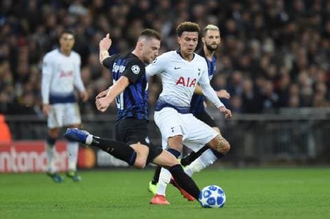 Tottenham Hotspur v Inter Milan UEFA Champions League Dele Alli of Tottenham Hotspur closes down Milan ? kriniar of Inter Milan during the UEFA Champions League match at Wembley Stadium, London Content Not Available For UK Newspapers Copyright: xMartynxHaworthx FIL-12611-0065