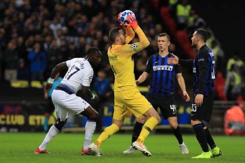 28th November 2018, Wembley Stadium, London England; UEFA Champions League football, Tottenham Hotspur versus Inter Milan; Samir Handanovic of Internazionale collects the ball ahead of Moussa Sissoko of Tottenham Hotspur  ActionPlus12083810 ShaunxBrooks