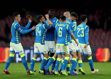 November 28, 2018 - Naples, Italy - SSC Napoli - FK Crvena zvezda : UEFA Champions League Group C .Dries Mertens of Napoli celebrates with the teammates after scoring the goal of 3-0 at San Paolo Stadium in Naples, Italy on November 28, 2018. .SSC Napoli v Red Star Belgrade - UEFA Champions League Group C  - ZUMAn230 20181128_zaa_n230_350 Copyright: xMatteoxCiambellix