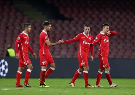 November 28, 2018 - Naples, Italy - SSC Napoli - FK Crvena zvezda : UEFA Champions League Group C .Crvena zvezda players dejection at San Paolo Stadium in Naples, Italy on November 28, 2018. .SSC Napoli v Red Star Belgrade - UEFA Champions League Group C  - ZUMAn230 20181128_zaa_n230_354 Copyright: xMatteoxCiambellix