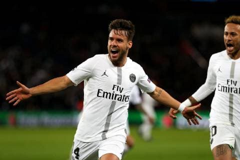 28th November 2018, Parc des Princes, Paris, France; UEFA Champions League football, Paris St-Germain versus Liverpool; Bernat of Paris Saint Germain celebrates 1-0 for PSG  ActionPlus12083844 PedroxSalado