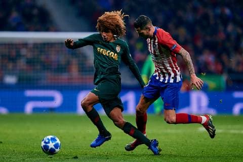MADRID, SPAIN - NOVEMBER 28: Han-Noah Massengo (L) of AS Monaco competes for the ball with Vitolo of Atletico de Madrid during the Group A match of the UEFA Champions League between Club Atletico de Madrid and AS Monaco at Estadio Wanda Metropolitano on November 28, 2018 in Madrid, Spain. (Photo by David Aliaga) SPO, SOC, FOC  Copyright: xDavidxAliaga