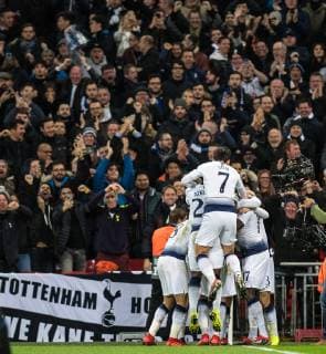 LONDON, ENGLAND - NOVEMBER 28: Christian Eriksen of Tottenham Hotspur celebrate with he s team mate Heung-Min Son after scoring goal during the Group B match of the UEFA Champions League between Tottenham Hotspur and FC Internazionale at Wembley Stadium on November 28, 2018 in London, United Kingdom. (Photo by Sebastian Frej) SPO, SOC, FOC  Copyright: xSebastianxFrej
