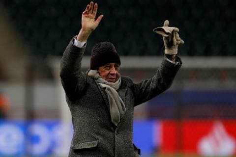 MOSCOW, RUSSIA - NOVEMBER 28: FC Lokomotiv Moscow head coach Yuri Semin celebrates victory during the Group D match of the UEFA Champions League between FC Lokomotiv Moscow and Galatasaray at Lokomotiv Stadium on November 28, 2018 in Moscow, Russia. SPO, SOC, FOC, SPO, SOC, FOC 