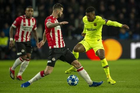 November 28, 2018 - Eindhoven, Netherlands - Nelson Semedo of Barcelona in action during the UEFA Champions League Group B match between PSV Eindhoven and FC Barcelona Barca at Philips Stadium in Eindhoven, Netherlands on November 28, 2018 PSV v FC Barcelona - UEFA Champions League Group B  - ZUMAn230 20181128_zaa_n230_486 Copyright: xAndrewxSurmax