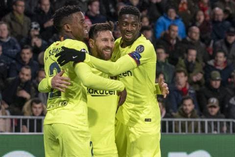 November 28, 2018 - Eindhoven, Netherlands - Lionel Messi of Barcelona celebrates scoring with his teammates during the UEFA Champions League Group B match between PSV Eindhoven and FC Barcelona Barca at Philips Stadium in Eindhoven, Netherlands on November 28, 2018 PSV v FC Barcelona - UEFA Champions League Group B  - ZUMAn230 20181128_zaa_n230_507 Copyright: xAndrewxSurmax