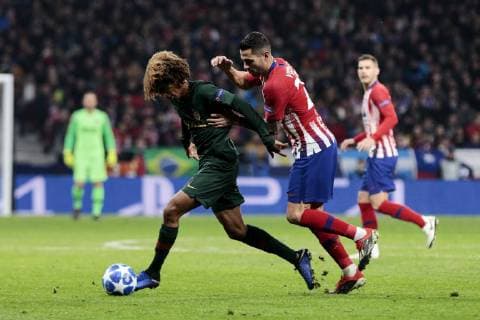 November 28, 2018 - Madrid, Madrid, Spain - Atletico de Madrid s Victor Machin Vitolo and AS Monaco s Han-Noah Massengo are seen in action during the UEFA Champions League match between Atletico de Madrid and AS Monaco at the Wanda Metropolitano Stadium in Madrid. Atletico de Madrid Vs AS Monaco in Madrid, Spain - 28 Nov 2018 - ZUMAs197 87129953st Copyright: xLeganxP.xMacex
