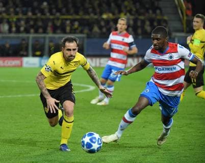 28 11 2018 Football UEFA Champions League Season 2018 2019 Preliminary Round 5 Matchday Borussia Dortmund Club Bruegge 0 0 v li Paco Alcacer Borussia Dortmund Clinton Mata FC Bruegge Team2