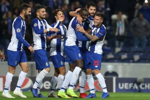November 28, 2018 - Porto, Porto, Portugal - Porto s Malian forward Moussa Marega (C) celebrates after scoring a goal during the UEFA Champions League, match between FC Porto and FC Schalke 04, at Dragao Stadium in Porto on November 28, 2018 in Porto, Portugal. FC Porto v FC Schalke 04 - UEFA Champions League Group D  - ZUMAn230 20181128_zaa_n230_671 Copyright: xDpix