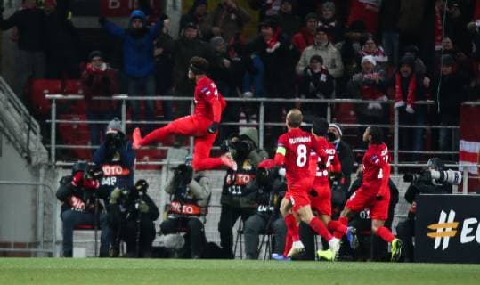 SOCCER - UEFA EL, Spartak vs Rapid MOSCOW,RUSSIA,29.NOV.18 - SOCCER - UEFA Europa League, group stage, FC Spartak Moscow vs SK Rapid Wien. Image shows the rejoicing of Spartak. Keywords: Wien Energie. GEPAxpictures xPhilippxBrem