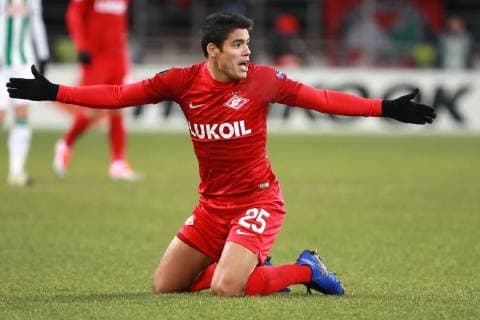 MOSCOW, RUSSIA - NOVEMBER 29, 2018: Spartak Moscow s Lorenzo Melgarejo in the 2018 19 UEFA Europa League Group G Round 5 football match against Rapid Vienna at Otkrytie Arena. Sergei Fadeichev TASS  TS099471