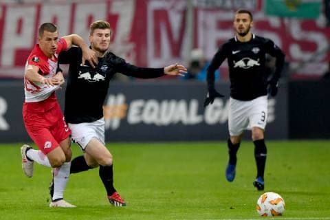 SOCCER - UEFA EL, RBS vs RB Leipzig SALZBURG,AUSTRIA,29.NOV.18 - SOCCER - UEFA Europa League, group stage, Red Bull Salzburg vs RasenBallsport Leipzig. Image shows Stefan Lainer (RBS) and Timo Werner (RB Leipzig). GEPAxpictures xFlorianxErtl
