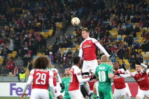 Players of FC Vorskla Poltava (green kit) and Arsenal FC (white and red kit) are seen in action during the UEFA Europa League Group E Matchday 5 game at the NSC Olimpiyskiy, Kyiv, capital of Ukraine, November 29, 2018. Ukrinform. UEL: Vorskla vs Arsenal FC in Kyiv  Copyright: xPavlo_Bagmutx