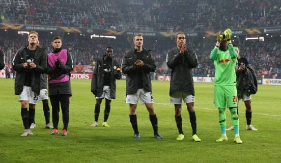 Salzburg RB Leipzig Football Euro League Salzburg 29 11 2018 Red Bull Arena Football UEFA Europa League Group B 5 Matchday FC Red Bull Salzburg vs. RB Leipzig 1 0 0 0 In the picture disappointment after the match with the players from Leipzig According to UEFAs specifications, it is prohibited to exploit or have exploited photographs taken in the stadium and or after the match in the form of sequence pictures or video-like photo sequences