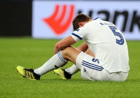 ST PETERSBURG, RUSSIA - NOVEMBER 29, 2018: FC Copenhagen s Andreas Bjelland reacts as his team loses the 2018 19 UEFA Europa League Group C Round 5 football match against Zenit St Petersburg at St Petersburg Stadium. Alexander Demianchuk TASS  TS0994F0