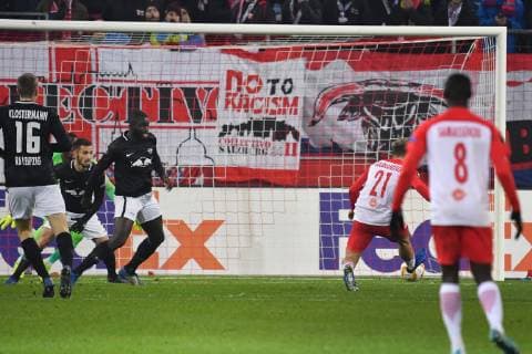Fredrik GULBRANDSEN Salzburg 21 re scores the goal to 1 0 action goal shot football Europa League group stage group B 5 matchday FC Salzburg SL RB Leipzig L 1 0 on 29 11 2018 stadium Salzburg