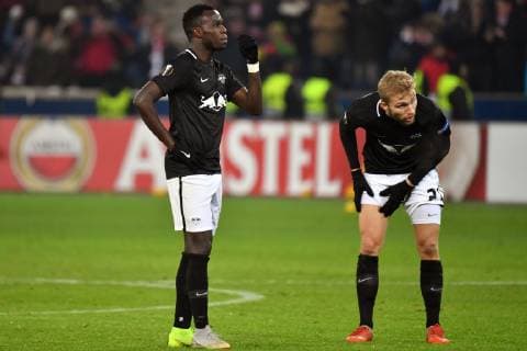 v re Konrad LAIMER L BRUMA L disappointment frustration disappointed frustrated downcast after game end action football Europa League group phase group B 5 matchday FC Salzburg SL RB Leipzig L 1 0 at 29 11 2018 stadium Salzburg
