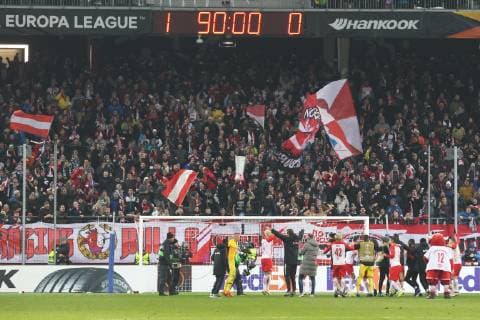 SOCCER - UEFA EL, RBS vs RB Leipzig SALZBURG,AUSTRIA,29.NOV.18 - SOCCER - UEFA Europa League, group stage, Red Bull Salzburg vs RasenBallsport Leipzig. Image shows the rejoicing of RBS. GEPAxpictures xMathiasxMandl
