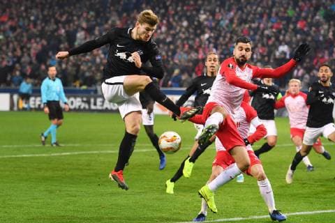 Timo WERNER L Action Duel against Munas DABBUR Salzburg Torch Chance Strafraumszene Football Europa League Group Phase Group B 5 Matchday FC Salzburg SL RB Leipzig L 1 0 at 29 11 2018 Stadion Salzburg
