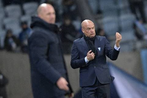 Genk s head coach Philippe Clement and Malmo FF s head coach German Uwe Rosler pictured during the match between Belgian soccer team KRC Genk and Swedish club Malmo in Malmo, Sweden, Thursday 29 November 2018, on the fifth day of the UEFA Europa League group stage, in group I. YORICKxJANSENS  x05479529x