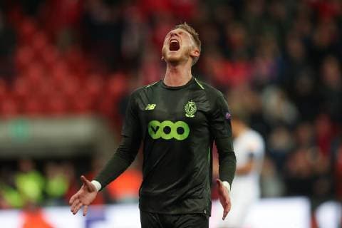 Standard s Renaud Emond reacts during the match between Belgian soccer team Standard de Liege and Spanish club Sevilla, in Liege, Thursday 29 November 2018 on the fifth day of the UEFA Europa League group stage, in group J. BRUNOxFAHY  x05479543x