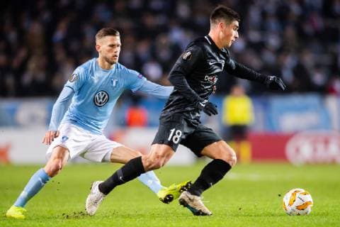 181129 Arn?r Ingvi Traustason of Malmö FF and Ruslan Malinovskyi of Genk during the Europa league match between Malmö FF and Genk on November 29, 2018 in Malmö. Photo: Petter Arvidson BILDBYRN kod PA 92161  Copyright: PETTERxARVIDSON BB181129PA021