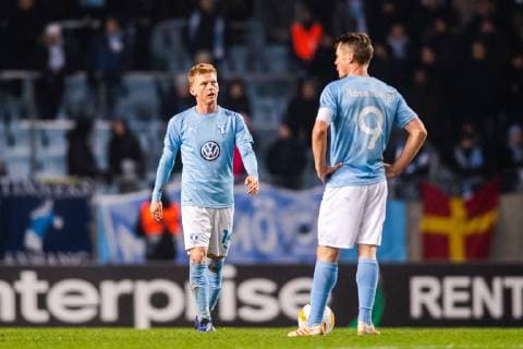 181129 Anders Christiansen and Markus Rosenberg of Malmö FF looks dejected after 0-1 during the Europa league match between Malmö FF and Genk on November 29, 2018 in Malmö. Photo: Petter Arvidson BILDBYRN kod PA 92161  Copyright: PETTERxARVIDSON BB181129PA028