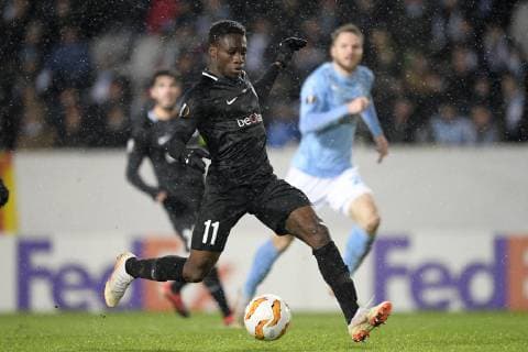 Genk s Joseph Paintsil scoring the 0-2 goal during the match between Belgian soccer team KRC Genk and Swedish club Malmo in Malmo, Sweden, Thursday 29 November 2018, on the fifth day of the UEFA Europa League group stage, in group I. YORICKxJANSENS  x05479578x