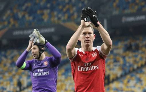 Defender Stephan Lichtsteiner of Arsenal FC applauds after the UEFA Europa League Group E Matchday 5 game against FC Vorskla Poltava at the NSC Olimpiyskiy, Kyiv, capital of Ukraine, November 29, 2018. Ukrinform. UEL: Vorskla vs Arsenal in Kyiv  Copyright: xDanilxShamkinx