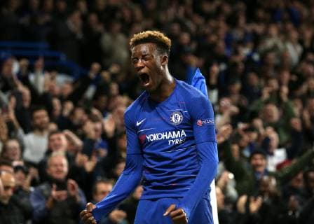 29th November 2018, Stamford Bridge, London, England; UEFA Europa League football, Chelsea versus PAOK; Callum Hudson-Odoi of Chelsea celebrates after scoring his sides 3rd goal in the 60th minute to make it 3-0  ActionPlus12083947 JohnxPatrickxFletcher