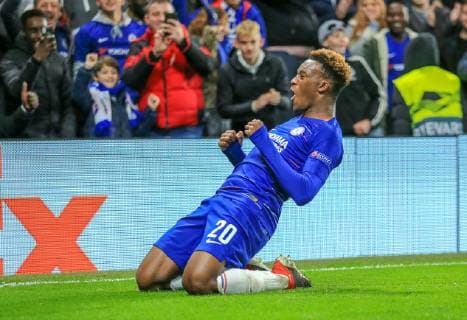 Chelsea v PAOK UEFA Europa League Callum Hudson-Odoi of Chelsea celebrates his goal during the UEFA Europa League match at Stamford Bridge, London Content Not Available For UK Newspapers Copyright: xStevexO Sullivanx FIL-12621-0044
