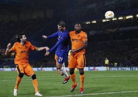 Chelsea s Alvaro Morata scoring his sides fourth goal during the UEFA Europa League, Group L match at Stamford Bridge Stadium, London. Picture date: 29th November 2018. Picture credit should read: David Klein Sportimage EDITORIAL USE ONLY. No use with unauthorised audio, video, data, fixture lists, club league logos or live services. Online in-match use limited to 120 images, no video emulation. No use in betting, games or single club league player publications. _K2I7461.JPG