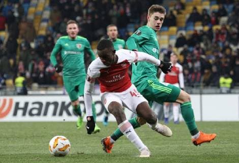 November 29, 2018 - Poltava, Ukraine - Arsenal s Eddie Nketiah controls the ball during the Europa League match between Vorskla and Arsenal at the Olympic Stadium in Kiev. Ukraine,Thursday, November 29, 2018 Vorskla Poltava v Arsenal - UEFA Europa League - Group E  - ZUMAn230 20181129_zaa_n230_501 Copyright: xDanilxShamkinx