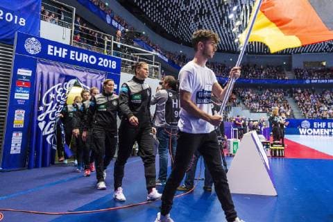 Brest France 01 December 2018 EHF EM 2018 Women Norway vs Germany The Team of Germany Brest Arena Brest France