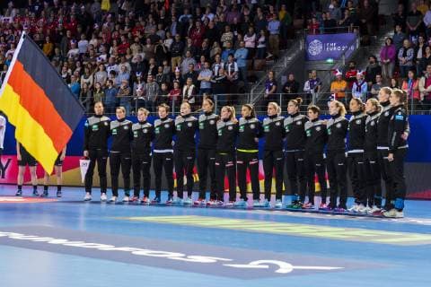 Brest France 01 December 2018 EHF EM 2018 Women Norway vs Germany the team of Germany at the national anthem Brest Arena Brest France