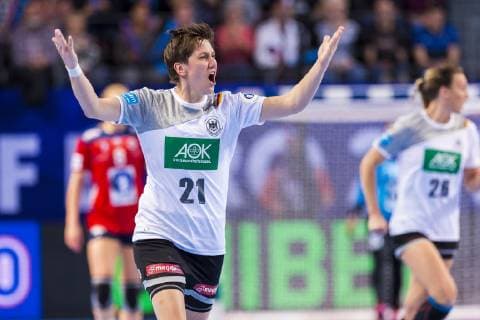 Brest France 01 December 2018 EHF EM 2018 Women Norway vs Germany Ina Grossmann Germany Thueringer HC Jubel Freude Emotion Brest Arena Brest France