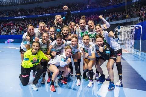 Brest France 01 December 2018 EHF EM 2018 Women Norway vs Germany the team of Germany final jubilation final jubilation emotion joy Brest Arena Brest France