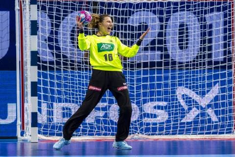 Brest France 01 December 2018 EHF EM 2018 Women Norway vs. Germany Goalkeeper Isabell Roch Germany Metzingen Jubel Freude Emotion Brest Arena Brest France