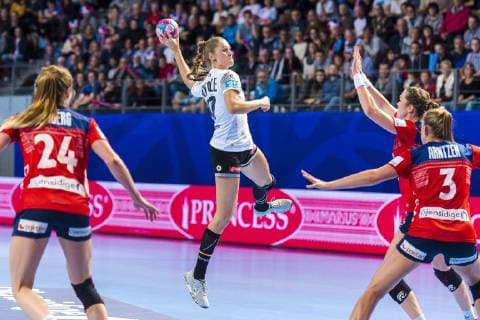 Brest France 01 December 2018 EHF EM 2018 Women Norway vs Germany vs Sanna Charlotte Solberg Norway Alicia Stolle Germany Thueringer HC Brest Arena Brest France