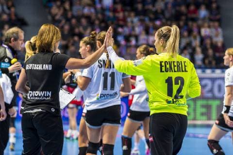 Brest France 01 December 2018 EHF EM 2018 Women Norway vs Germany v read Co Coach Heike Horstmann Germany Goalkeeper Dinah Eckerle Germany SG BBM Bietigheim Brest Arena Brest France