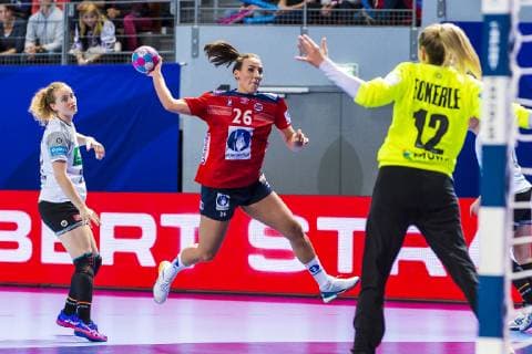 Brest France 01 December 2018 EHF EM 2018 Women Norway vs Germany vs Maren Weigel Germany Metzingen Marta Tomac Norway Goalkeeper Dinah Eckerle Germany SG BBM Bietigheim Brest Arena Brest France