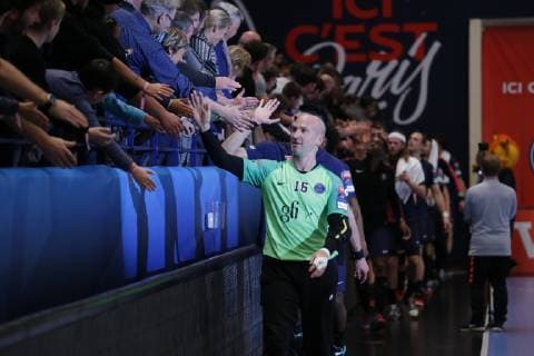 Thierry Omeyer (psg) - Joie des joueurs de Paris HANDBALL : Velux EHF Champions League - Paris vs Skjern- Paris - 01 12 2018 StephenCaillet Panoramic 