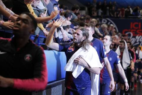 Mikkel Hansen (psg) - Joie des joueurs de Paris HANDBALL : Velux EHF Champions League - Paris vs Skjern- Paris - 01 12 2018 StephenCaillet Panoramic 