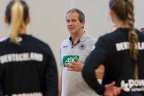 Brest France 02 December 2018 EHF EM 2018 Media Day Reception of the city trainer Henk Groener Germany in training Brest France